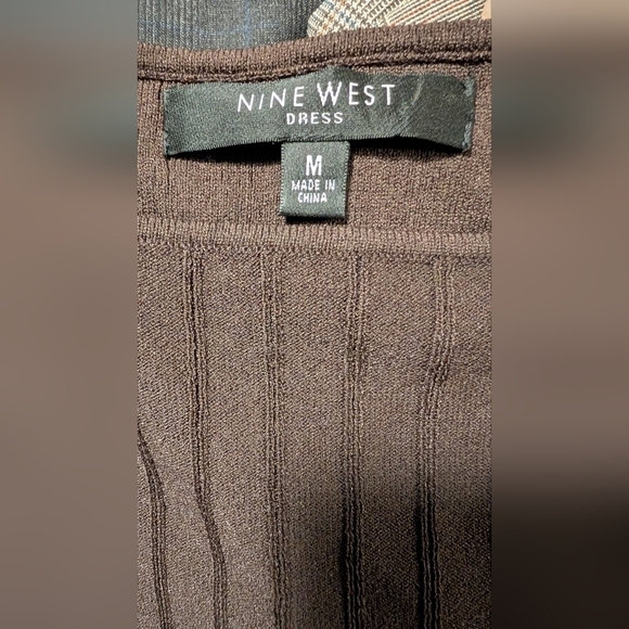 Nine West NWT $119 Women's Truffle Brown Striped Ribbed 3/4 Sleeve Dress Size M - Picture 11 of 15